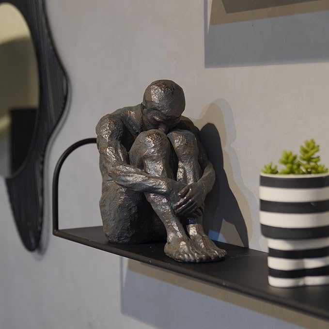 Guichifun Sitting Man Sculptures Home Decor - Resin Bronze Sitting Posture Holding Arms Legs Lonely Statues Decorative Objects Outdoor Gift for Men 9.25 x 5.25 x 7.5 Inch-Ruum Studio Home