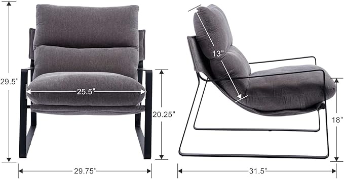 DUOMAY Modern Accent Arm Chair Set of 2, Comfy Linen Lounge Lazy Chair with Metal Leg, Mid-Century Corner Chair for Living Room Bedroom Office Apartment, Grey-Ruum Studio Home