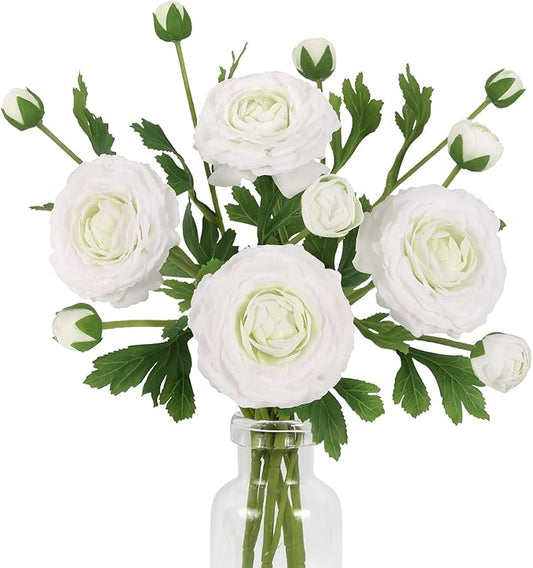 IPOPU 4PCS Real Touch White Ranunculus Artificial Flowers Faux Ranunculus Flowers for Vase Real Look Silk Peonies Fake Peony Flowers for Home Indoor Wedding Centerpieces for Table Decorations (White)-Ruum Studio Home
