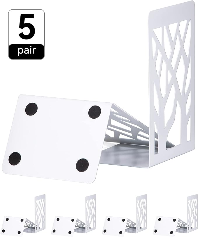 Book Ends, Bookends, Bookends for Shelves, Bookend, Book Ends for Heavy Books, White Metal Book Shelf Holder Home Decorative, Book Stoppers for Shelves, Bookend Supports 5 Pair-Ruum Studio Home