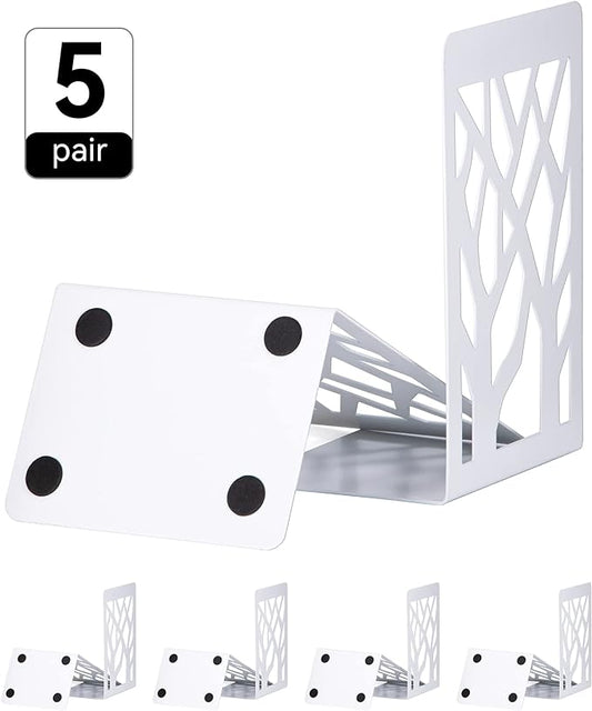 Book Ends, Bookends, Bookends for Shelves, Bookend, Book Ends for Heavy Books, White Metal Book Shelf Holder Home Decorative, Book Stoppers for Shelves, Bookend Supports 5 Pair-Ruum Studio Home