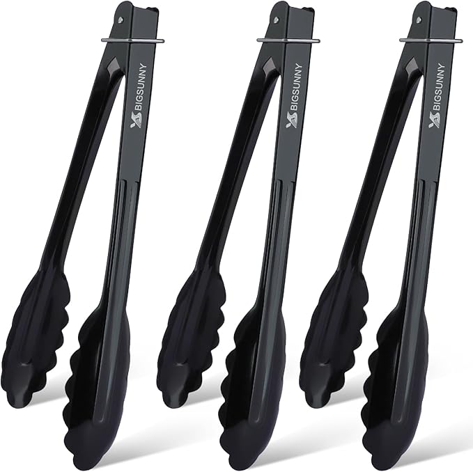 MSY BIGSUNNY 9 Inch Kitchen Food Tongs, Buffet Tongs, Serving Tongs, Black Aluminum Tongs - Set of 3-Ruum Studio Home