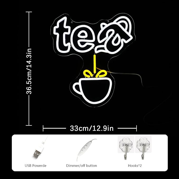 Tea Neon Sign Teapot LED Neon Light White Tea Bar Neon Sign Decor Hanging for Coffee Station, Teahouse, Restaurants, Home, Farmhouse, Kitchen Decoration-Ruum Studio Home