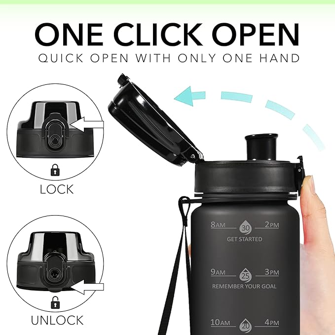 32oz Motivational Water Bottles with Time Marker & Fruit Strainer, Transparent Gradient Color Water Bottle with Times to Drink, Leakproof & BPA Free, Reusable Bottle with Strap (No Straw)-Ruum Studio Home