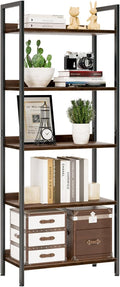 NUMENN Bookshelf, 5 Tier Bookshelves, Home Office Bookcase Shelf Storage Organizer, Free Standing Storage Shelving Unit for Bedroom, Living Room and Home Office, Dark Walnut-Ruum Studio Home