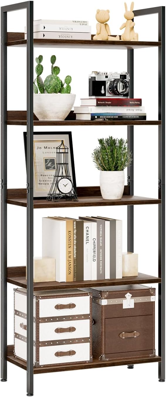 NUMENN Bookshelf, 5 Tier Bookshelves, Home Office Bookcase Shelf Storage Organizer, Free Standing Storage Shelving Unit for Bedroom, Living Room and Home Office, Dark Walnut-Ruum Studio Home