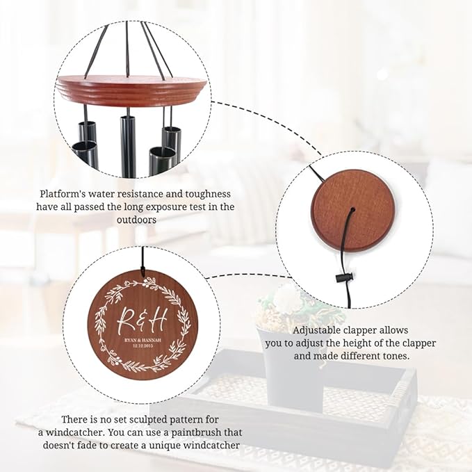 ASTARIN Wedding Wind Chimes for Outside, Custom Photo Personalized Wind Bells, Memorial Gifts for Anniversary, Celebration, Metal Wind Chime Gift in Garden, Patio, Porch, 36'' (Wedding-1)-Ruum Studio Home