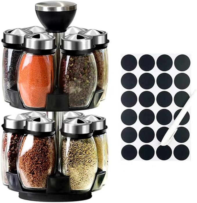 Revolving Spice Rack Organizer Countertop, Spinning Spice Storage Rack Tower Organizer with 12 Empty Jars, Rotating Spice Holder Shelf Seasoning Rack Shelf, Spice Seasoning Bottle Organizer-Ruum Studio Home