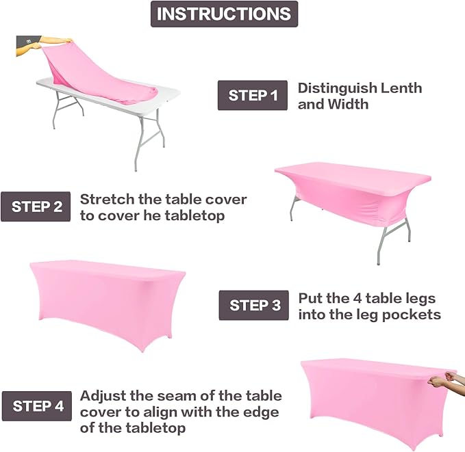 IVAPUPU 2 Pack 6FT Table Cloth for Rectangular Fitted Events Stretch Pink Table Covers Washable Spandex Tablecloth Protector for Party, Wedding, Cocktail, Banquet, Festival-Ruum Studio Home