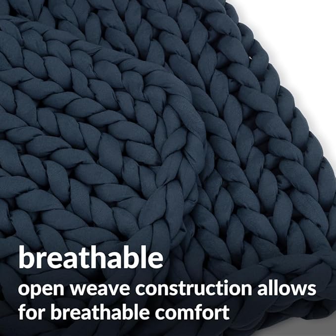 Nuzzie Chunky Knit Blanket - Breathable, Cooling, Hand Made Knit Throw Blanket for Sleep - Machine Washable, Stylish Decor Design (Dusty Blue, Full | 16lbs | 48"x72")-Ruum Studio Home