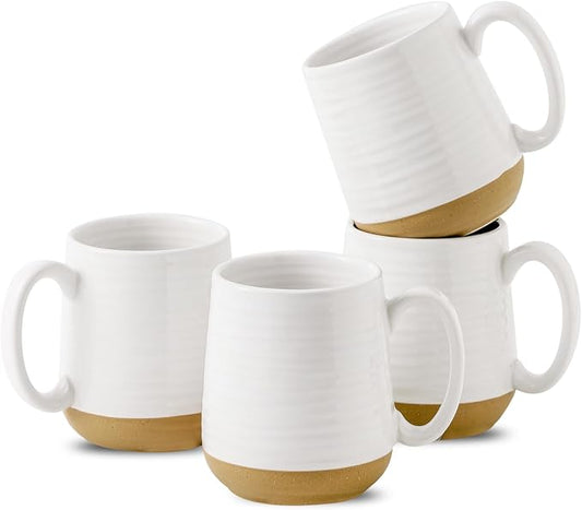 Hasense Coffee Mugs Set of 4, 15 oz Ceramic Coffee Cups with Comfortable Handle, Large Tea Cups for Coffee, Soup, Latte, Mug Set Gift for Wedding, Microwave and Dishwasher Safe, White-Ruum Studio Home