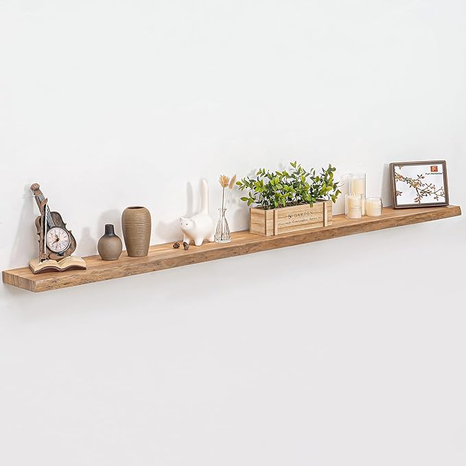 Floating Shelves for Wall, 72" Live Edge Solid Elm Wood Floating Shelf, Wall-Mounted Display Shelves with Invisible Heavy-Duty Metal Bracket, Floating Shelf for Living Room Kitchen, Natural-Ruum Studio Home