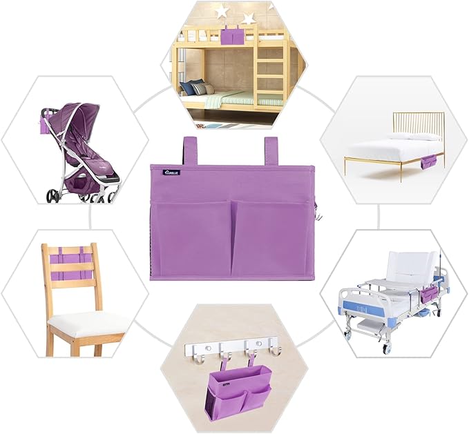 Surblue Caddy Hanging Organizer Bedside Storage Bag for Bunk and Hospital Beds, Purple, Small-Ruum Studio Home