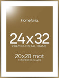 Homeforia 24x32 Picture Frame Bronze, High End Metal 24 x 32 Large Poster Frames with Mat 20 by 28 Photo, 24x32 Brass Frame Matted to 20x28 Print, 32x24 Thin Frames, Tempered Glass, Wall Kit, Set of 1-Ruum Studio Home