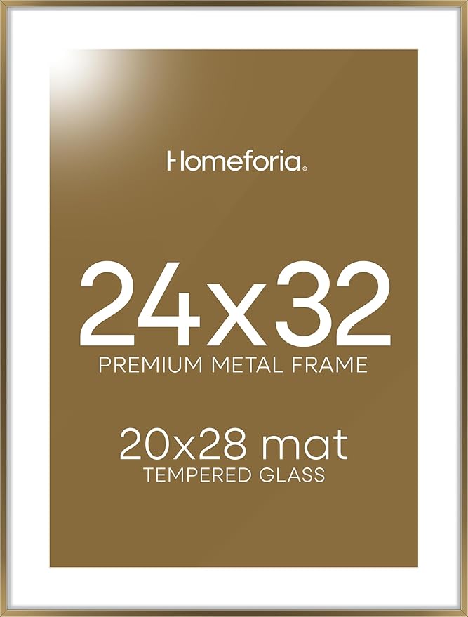 Homeforia 24x32 Picture Frame Bronze, High End Metal 24 x 32 Large Poster Frames with Mat 20 by 28 Photo, 24x32 Brass Frame Matted to 20x28 Print, 32x24 Thin Frames, Tempered Glass, Wall Kit, Set of 1-Ruum Studio Home