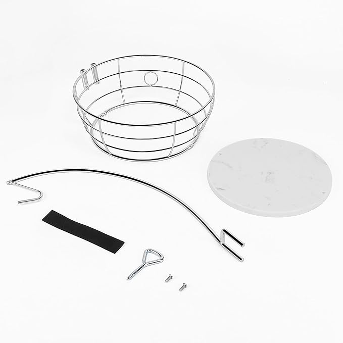Livabber Countertop Fruit Basket Bowl with Banana Hanger, Modern Standing Fruit Vegetable Bowl Storage, with Banana Tree Holder for Kitchen Dinning Table (Round Marble, Chrome)-Ruum Studio Home