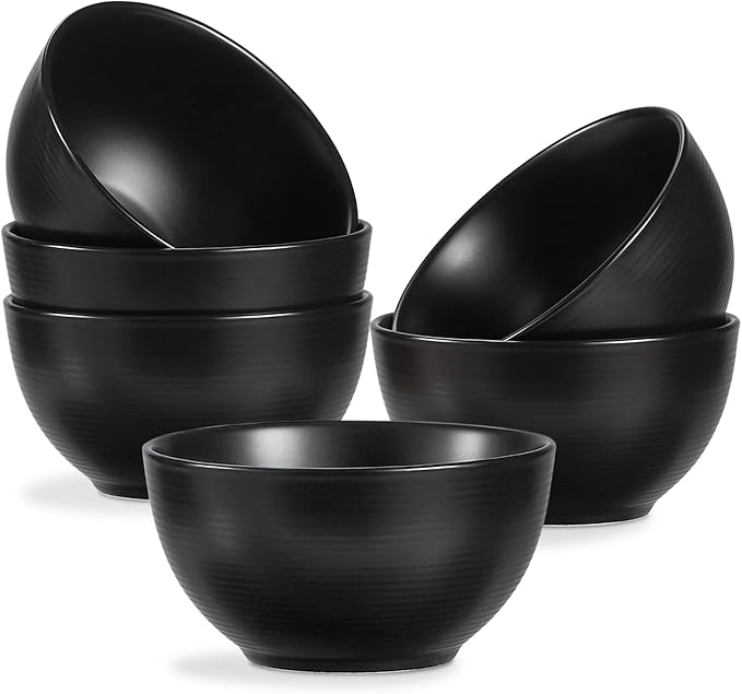 ONEMORE Cereal Bowls Set of 6, 28 oz Large Soup Bowls for Kitchen 6 inch Ceramic Salad Bowls Microwave Dishwasher Safe Deep Serving Bowl Set for Salad Dessert Rice, Black-Ruum Studio Home