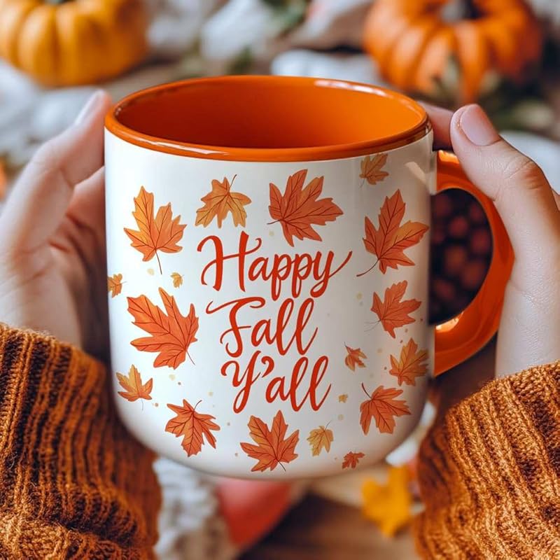 Personalized Fall Ghost Coffee Mugs - Ghost Lover Mugs Gift for Women Men - Fall Autumn Decor Gifts For Home Farmhouse Thanksgiving - Happy Fall Y'all Mug - 11oz Printed Ceramic Mug-Ruum Studio Home
