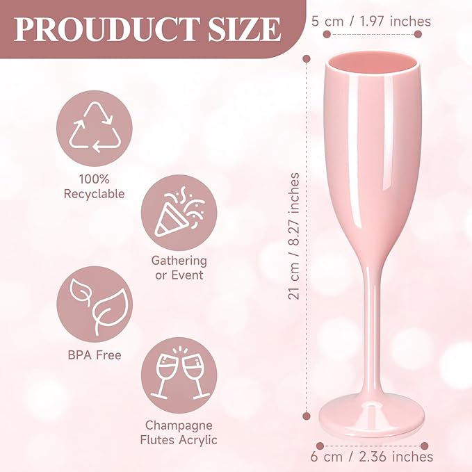 XUWAIDSGN Acrylic Champagne Flutes Toasting Glasses Unbreakable Mimosa Bar Reusable Wine Glasses Vintage Champagne Flutes Stemmed Drinking Cups 5.4 OZ for Christmas Birthday (100, Pink)-Ruum Studio Home