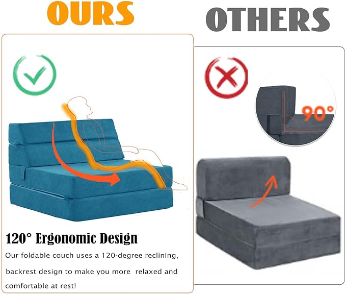 jela Foldable Sofa Bed, Convertible Sleeper Lounge Chair Floor Mattress Floor Couch with Backrest, Fold Out Futon with Washable Miss Fabric Cover for Guest Room, Living Room (83"x33",Teal)-Ruum Studio Home