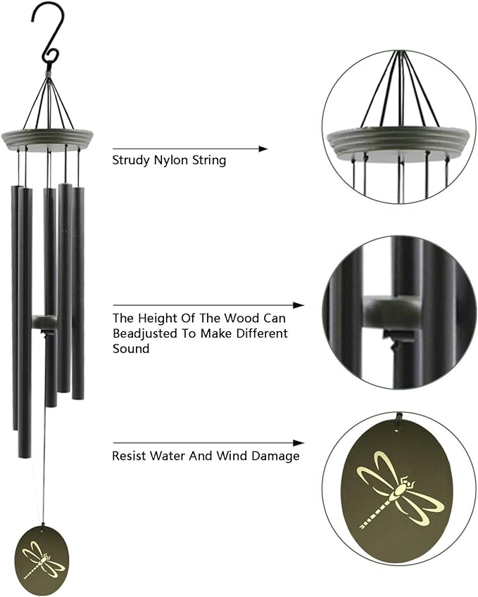Wind Chimes for Outside, WindChimes Outdoor Tuned Soothing Melody, Wind Chimes Gifts for Mom/Grandma,Wind Chime Outdoor Decoration, Patio, Garden, Yard. (33" Green Dragonfly)-Ruum Studio Home
