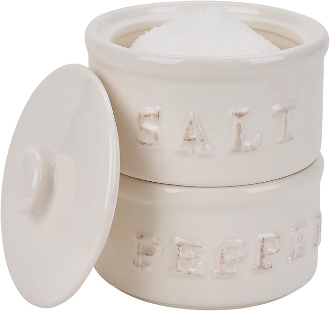 Vintage Ceramic Salt and Pepper Shaker Set Condiments Cellar Stacking Bowls With Lid-Ruum Studio Home