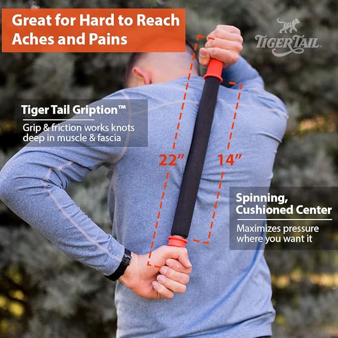 Tiger Tail 22in Massage Stick Portable Roller, Handheld, Deep Tissue Foam Roller, Body Massage and Myofascial Release Tool for Legs, Neck, Calves, Thighs, Shins & Back, The Long One 22, Made in USA-Ruum Studio Home