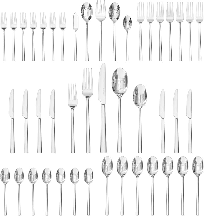 KINGSTONE Silverware Set with Serving Utensils, 45-Piece Forged Flatware Set Cutlery Set Premium Stainless Steel, Service for 8, for Kitchen, Home, Wedding, Party, Mirror Polished and Dishwasher Safe-Ruum Studio Home