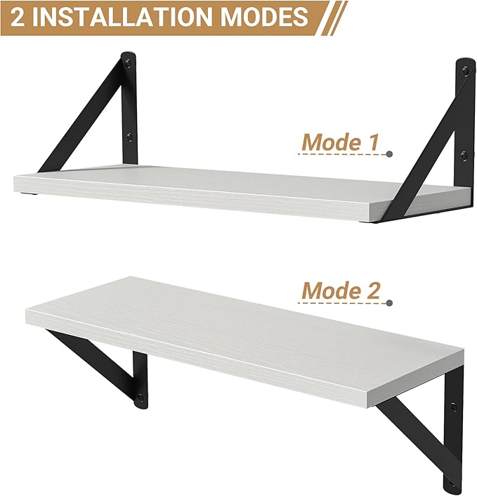 Heimlove Floating Shelves for Wall, 16 Inch Long Wood Floating Shelves Set of 3, Wall Mounted Hanging Shelf for Bathroom Bedroom Kitchen, White-Ruum Studio Home