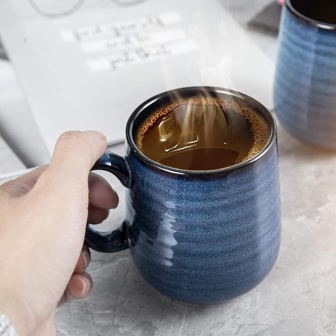 Hasense Coffee Mugs Set of 4, 15 Ounce Porcelain Mug Set with Handle for Morning Coffee Tea and Cocoa, Ceramic Coffee Cups with Beautiful Glaze for Men, Women, Navy-Ruum Studio Home