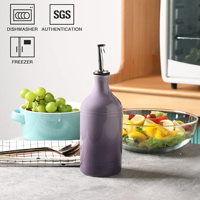 Sweejar Ceramic Olive Oil Dispenser Bottle, Opaque Oil Cruet Protects Oil to Reduce Oxidation, Suitable for Storage Oil, Vinegar, Coffee Syrups & Other Liquids, Pack of 1, 15.5 Fl Oz (Gradient Purple)-Ruum Studio Home