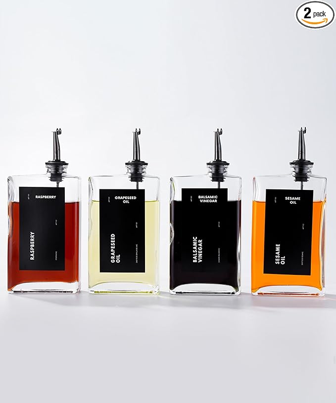 Olive Oil Dispenser for Kitchen, Cooking Oil Dispenser, Oil and Vinegar Dispenser Set, Olive Oil Bottle, Soy sauce dispenser, coffee syrup bottles - 4 pcs, Black-Ruum Studio Home