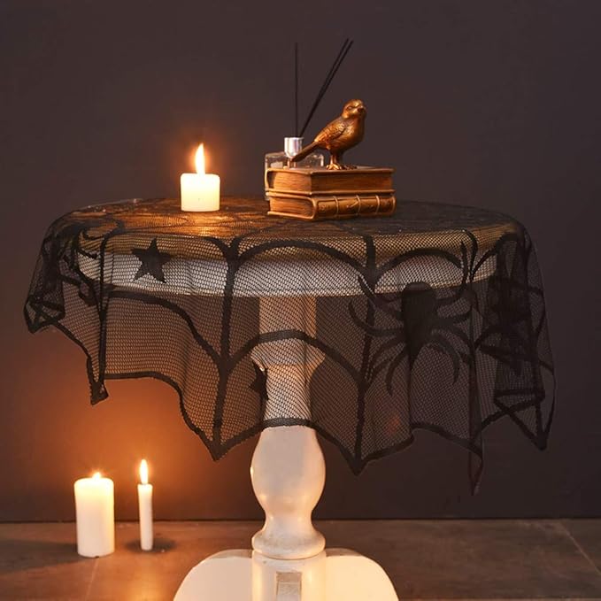Lulu Home Halloween Table Cover, Round Black Spider Web Halloween Table Toppers for Festival Party Decoration-Ruum Studio Home