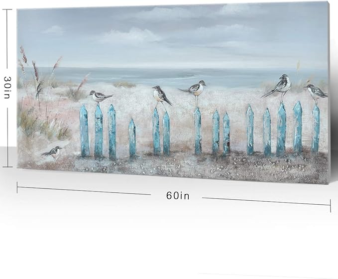 Big Wall Art for Living Room Extra Large Hand-painted Beach Oil Painting Ocean Sea Bird Seagull Canvas Artwork Framed Seascape Coastal Picture for Office Bedroom Decor 60 x 30 inch-Ruum Studio Home