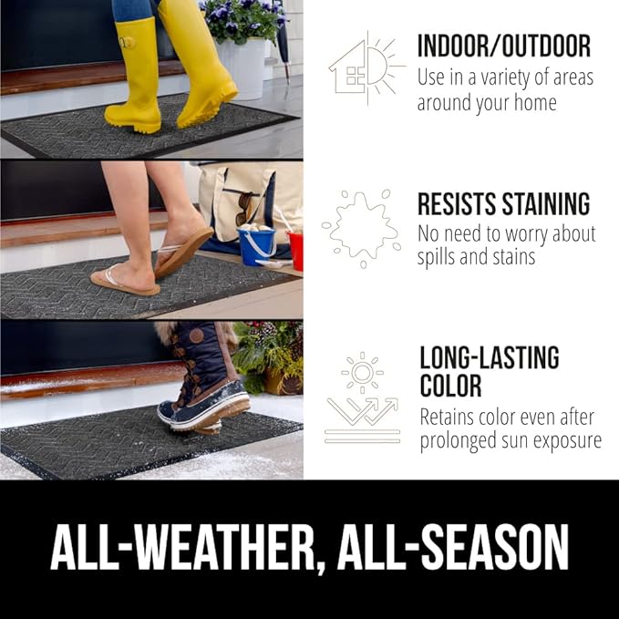 GORILLA GRIP 100% Waterproof All-Season WeatherMax Doormat, 34x58, US Designed Natural Rubber, Stain and Fade Resistant, Low Profile Indoor Outdoor Door Mats, Easy Clean Patio Mat, Steel Chevron-Ruum Studio Home