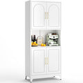 75" Tall Kitchen Pantry Storage Cabinet, Metal Storage Cabinets with 4 Doors and Adjustable Shelves，White Kitchen Hutch Cabinet with Microwave Stand, Large Cupboard for Dining Living Room-Ruum Studio Home