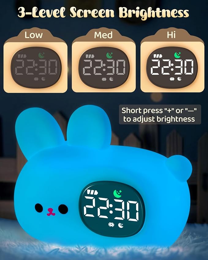 Bunny Alarm Clock for Kids with Night Light, Sleep Training Clock Time to Wake Clock, Rechargeable Silicone Light for Bedroom, Perfect Sleep Companion for Boys Girls-Ruum Studio Home
