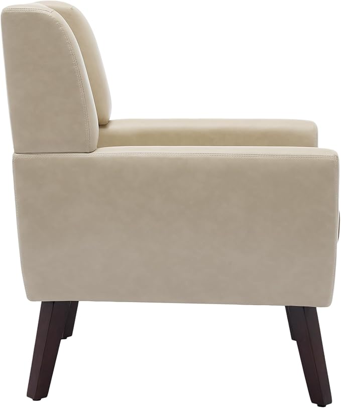 UIXE Faux Leather Accent Chair, Modern Arm Club Chair Upholstered Armchair for Living Room, Comfy Single Sofa Seats Button Tufted Reading Seating, Cream-Ruum Studio Home