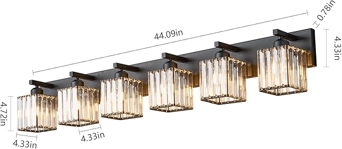 Modern Black Crystal Bathroom Vanity Light - 6-Lights Wall Light Fixtures-Ruum Studio Home