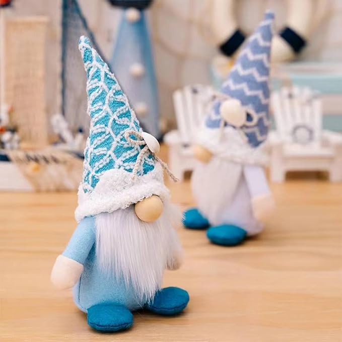 Summer Gnomes Decorations, Beach Gnomes Plush Decor for Home Ocean Day Gnome Tiered Tray Decor Handmade Tomte Swedish Nisse Scandinavian Elf Dwarf,Birthday Gnome Gifts, Blue-Ruum Studio Home