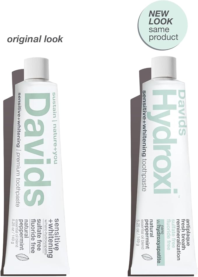 Davids Hydroxi Fluoride Free Nano Hydroxyapatite Toothpaste for Remineralizing Enamel & Sensitive Relief, Whitening, Antiplaque, SLS Free, Natural Peppermint, 5.25oz, Made in USA-Ruum Studio Home