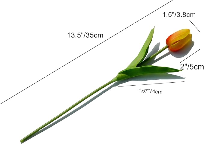 Mandy's Artificial Tulips 20 Stems Sunset PU Faux Flowers for Wedding Home Decor 13.5 Inch-Ruum Studio Home