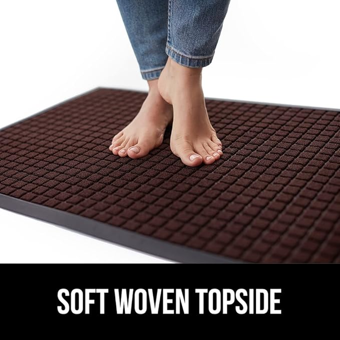 GORILLA GRIP 100% Waterproof All-Season WeatherMax Doormat, 72x24, US Designed Natural Rubber, Stain and Fade Resistant, Low Profile Indoor Outdoor Door Mats, Easy Clean Patio Mat, Coffee Squares-Ruum Studio Home