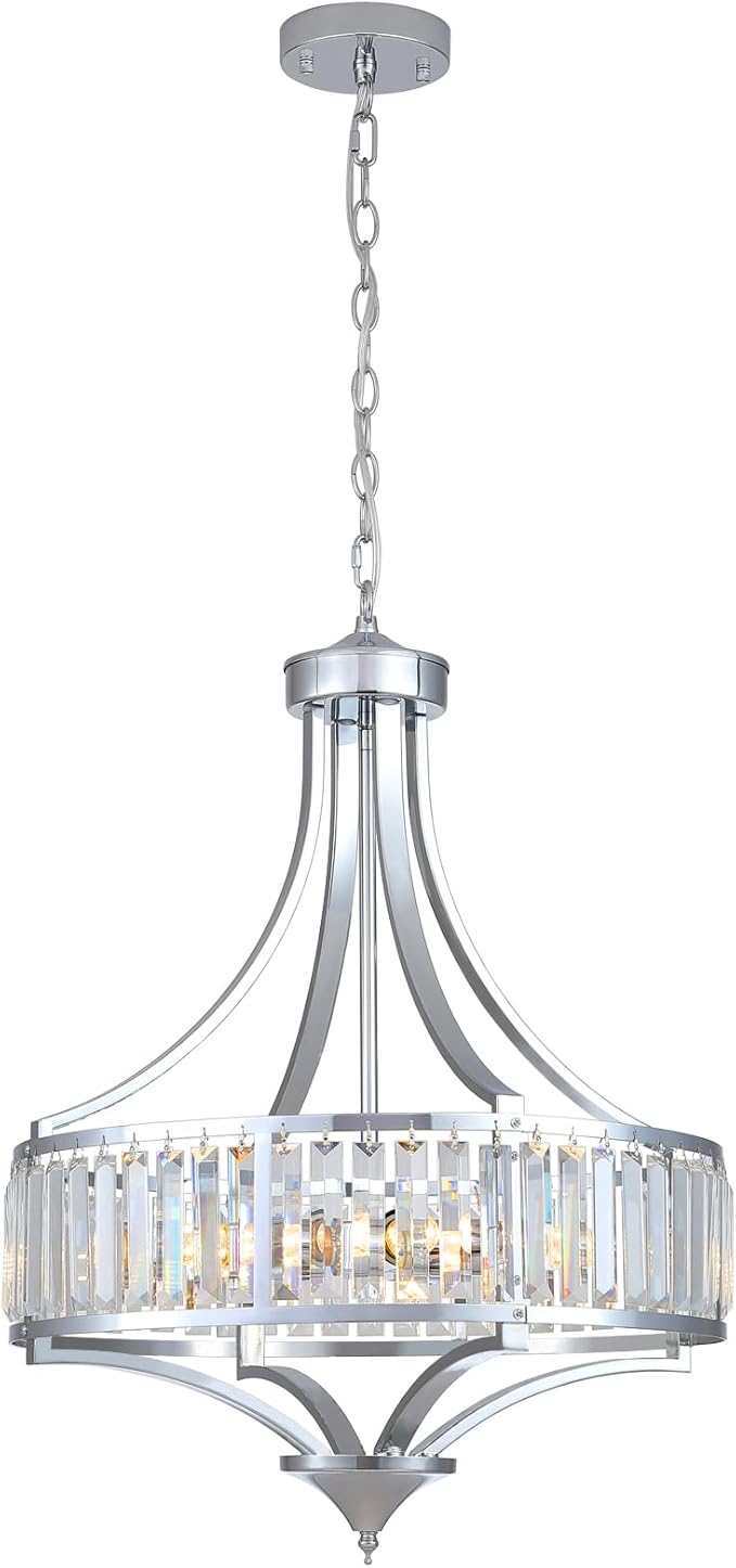 Modern Chrome Crystal Chandelier, 20 Inch Large Ceiling Pendant Light Fixture with 50'' Adjustable Hanging Chain, 5-Light Farmhouse Chandelier for Dining Room, Living Room, Bedroom, Entryway-Ruum Studio Home