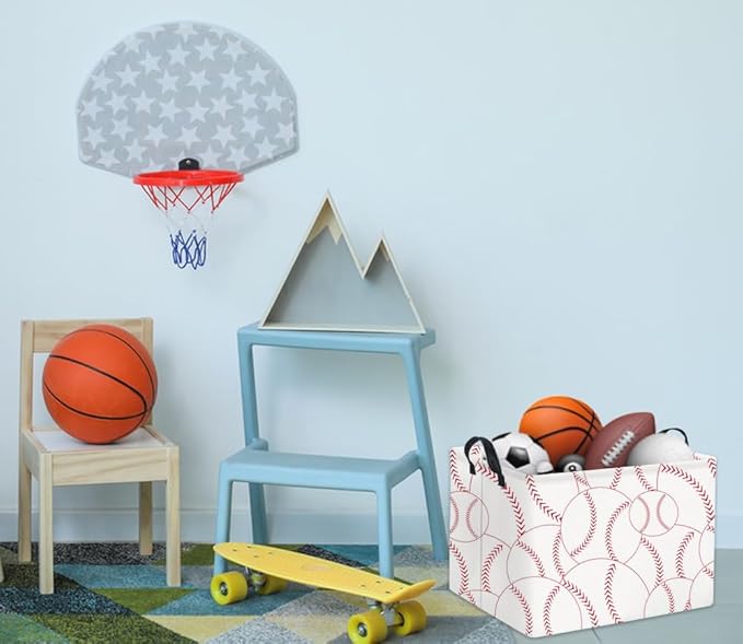 HIYAGON Rectangular Baseball Basket Kids Baby Nursery Storage Basket for Boys Baseball Room Decor Cute Toy Storage Organizer Bins Bedroom(Baseballs)-Ruum Studio Home