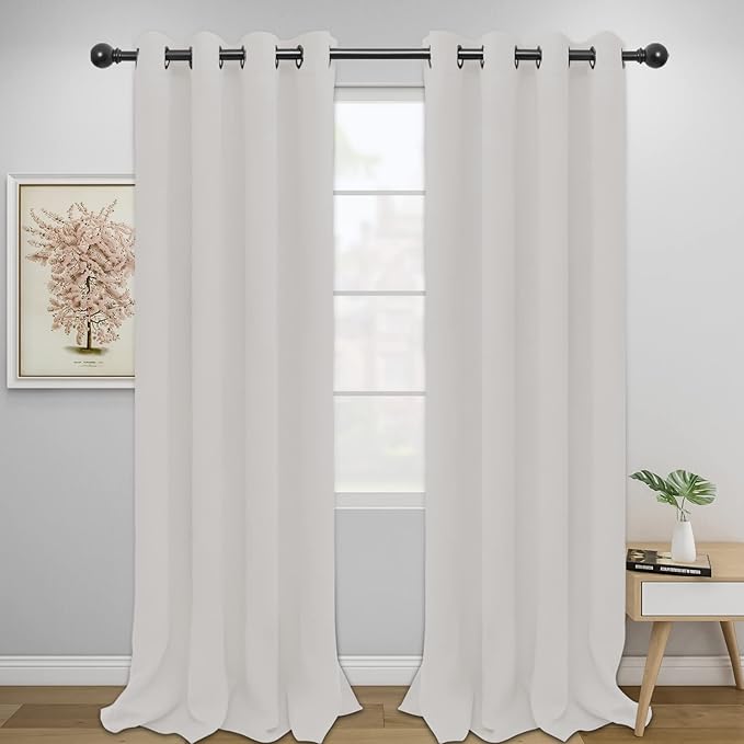 Easy-Going Blackout Curtains for Bedroom, Solid Thermal Insulated Grommet and Noise Reduction Window Drapes, Room Darkening Curtains for Living Room, 2 Panels (52x96 in, Light Linen)-Ruum Studio Home