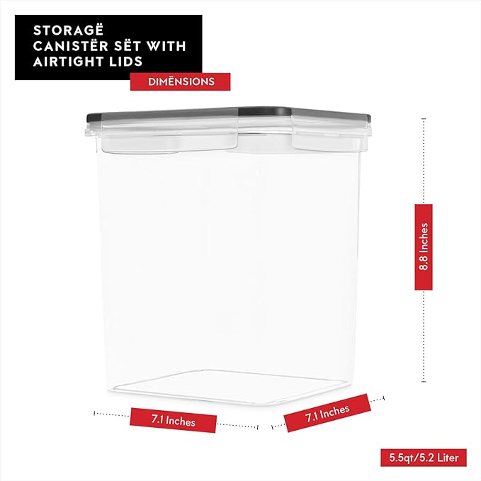 DWËLLZA KITCHEN Large Flour Sugar Storage Containers Set of 2; 175 FL. oz - 5.2L Plastic Airtight Food Storage Containers with Lids for Kitchen Pantry Organization - Food Containers, Labels & Marker-Ruum Studio Home