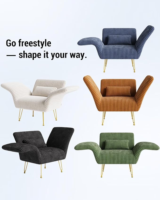 Txtin's Comfy Accent Chair Reading Chair for Bedroom Cozy Wing Arm Living Room Single Sofa Chair with Angle Adjustable Arms Navy Blue Corduroy Easy Assembly-Ruum Studio Home