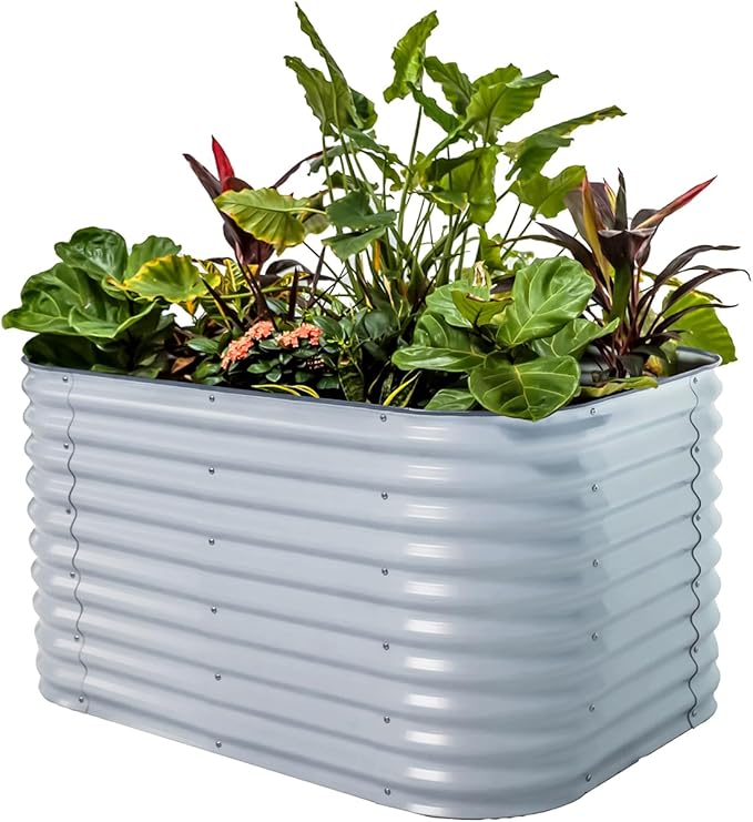 Vego garden 32" Extra Tall Raised Garden Bed Kits, 6 in 1 Modular Raised Planter Box for Vegetables Flowers Fruits Oval Metal Raised Garden, Sky Blue-Ruum Studio Home