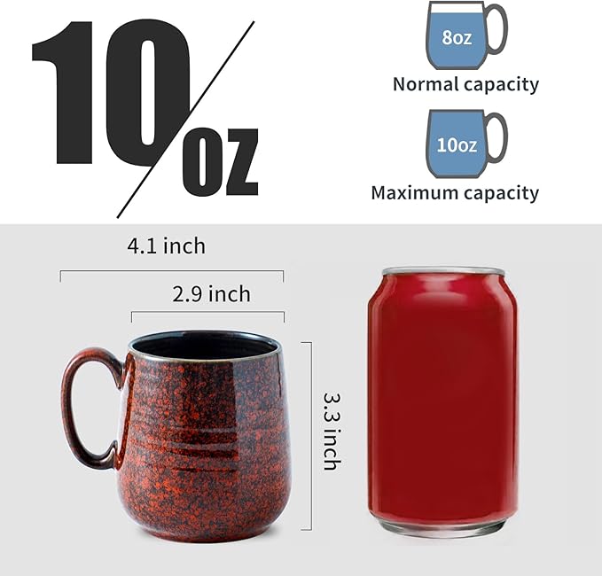 Hasense Coffee Mugs 8 oz, Ceramic Small Espresso Cups Set of 6, Mini Cups with Handle for Coffee, Tea and Cocoa, Modern Mugs for Mother's Day Gift, Dishwasher & Microwave Safe, Red-Ruum Studio Home